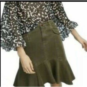 Anthropologie Maeve A Lime Skirt Army Green Peplum Hem Size 10